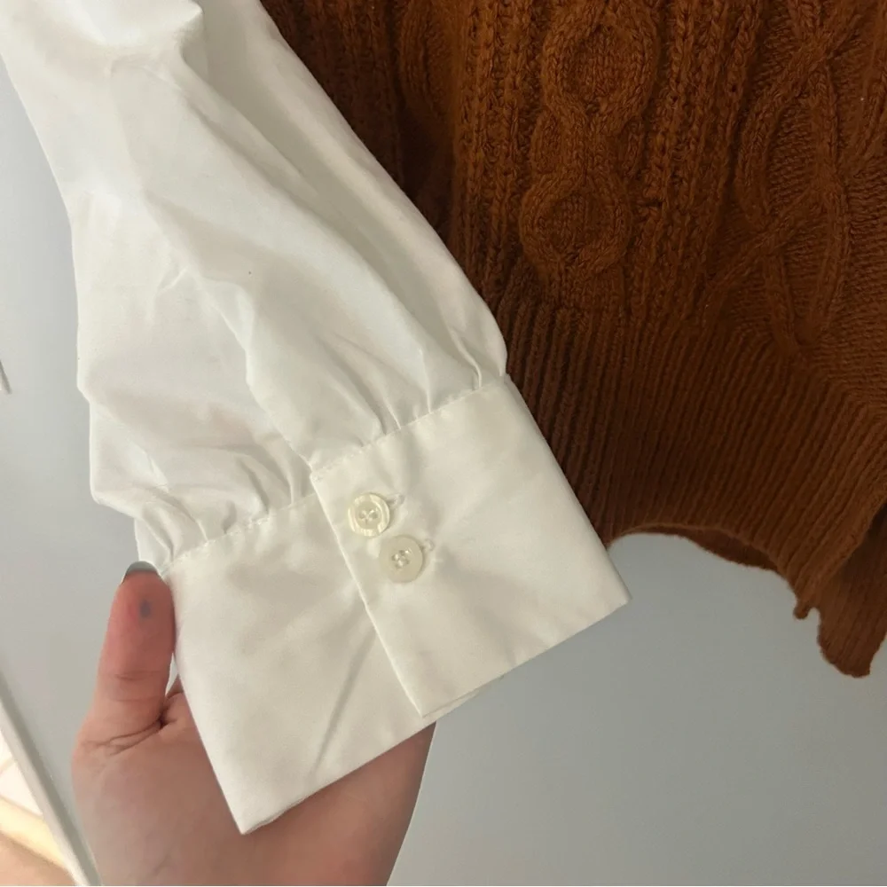 Anthropologie Layered Cable Knit Twofer Turtleneck Sweater - Picture 6 of 7